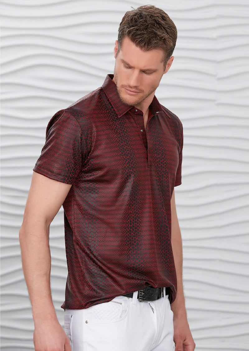 Burgundy Alligator Print Polo