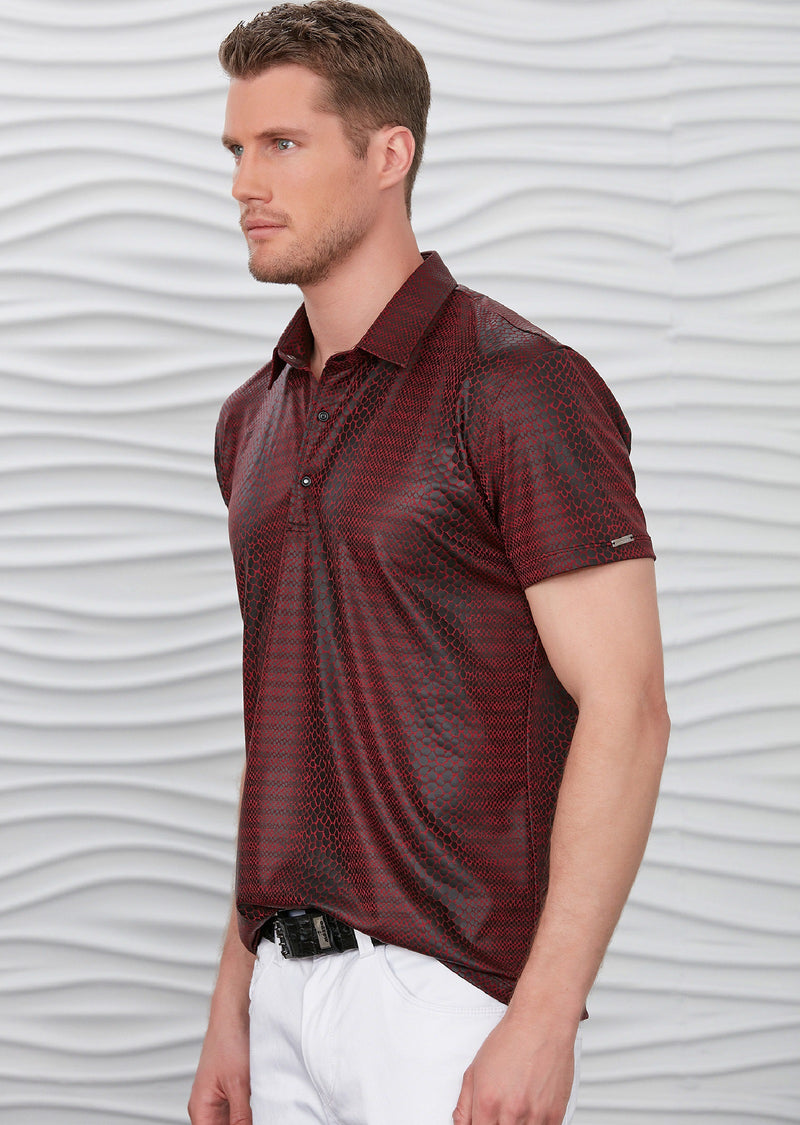 Burgundy Alligator Print Polo