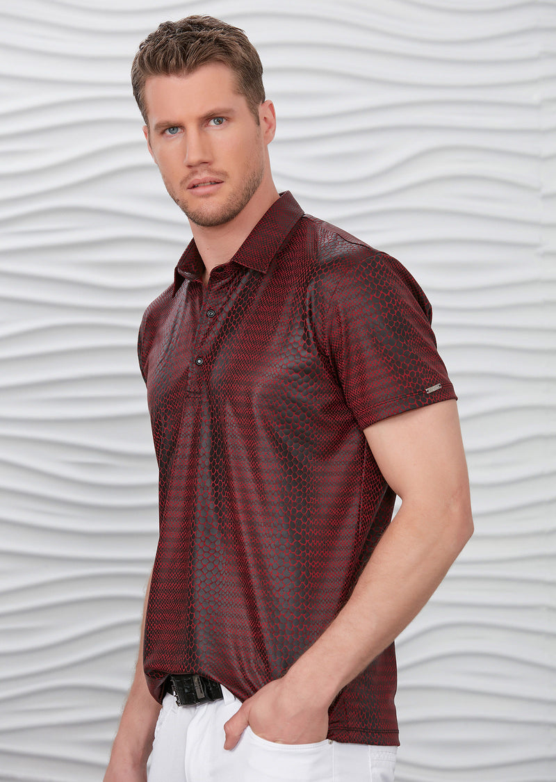 Burgundy Alligator Print Polo