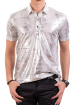 Silver Brushstroke Spandex Print Polo