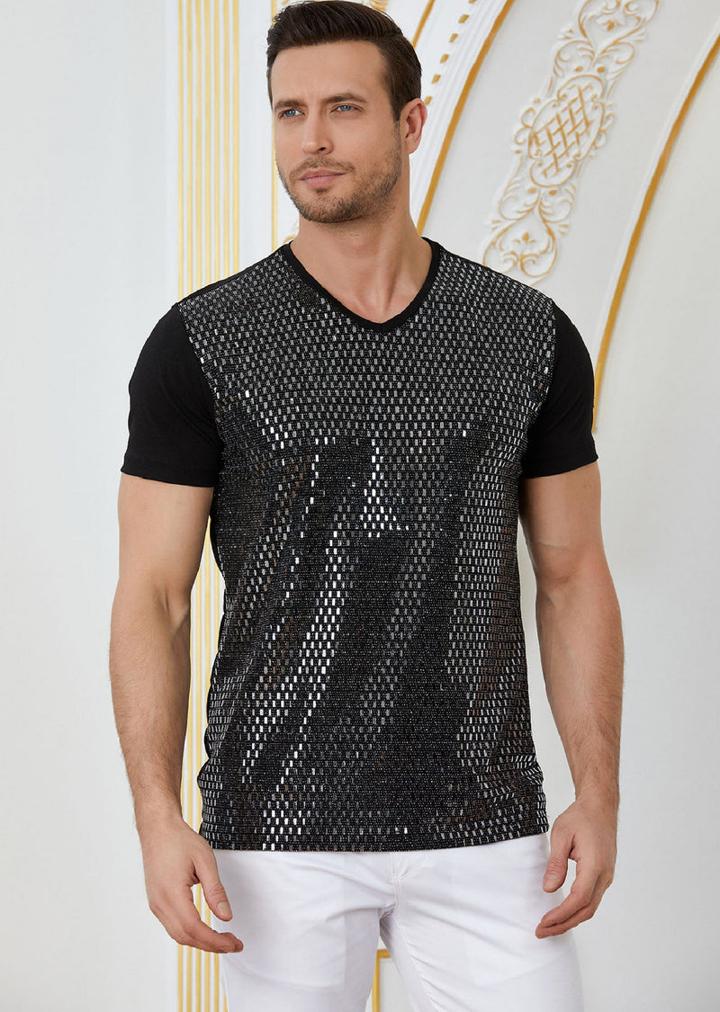 Black Silver Square Spandex Tee