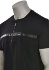 Black Leather Trim Zipper Tee