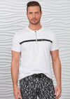 White Leather Trim Zipper Tee