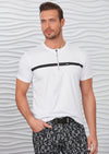 White Leather Trim Zipper Tee