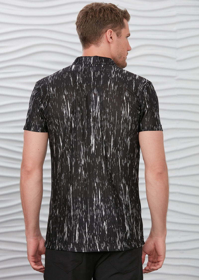 Black Silver Raindrop Print Polo