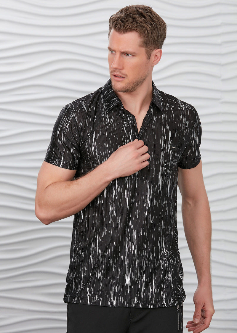 Black Silver Raindrop Print Polo