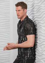 Black Silver Raindrop Print Polo