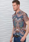 Blue Brown Mosaic Print Polo