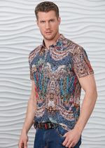 Blue Brown Mosaic Print Polo