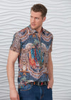 Blue Brown Mosaic Print Polo