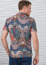 Blue Brown Mosaic Print Polo