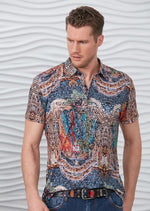 Blue Brown Mosaic Print Polo