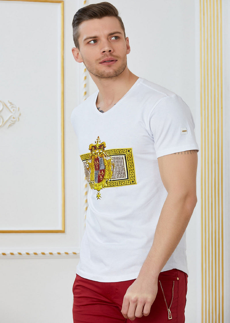 White "Imperial Crown" Rhinestone Tee