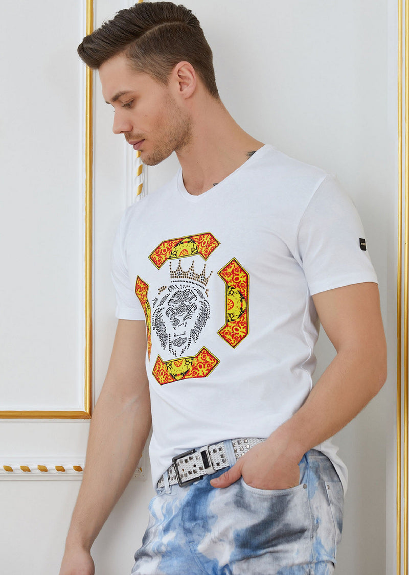 White "Lion King" Rhinestone Tee