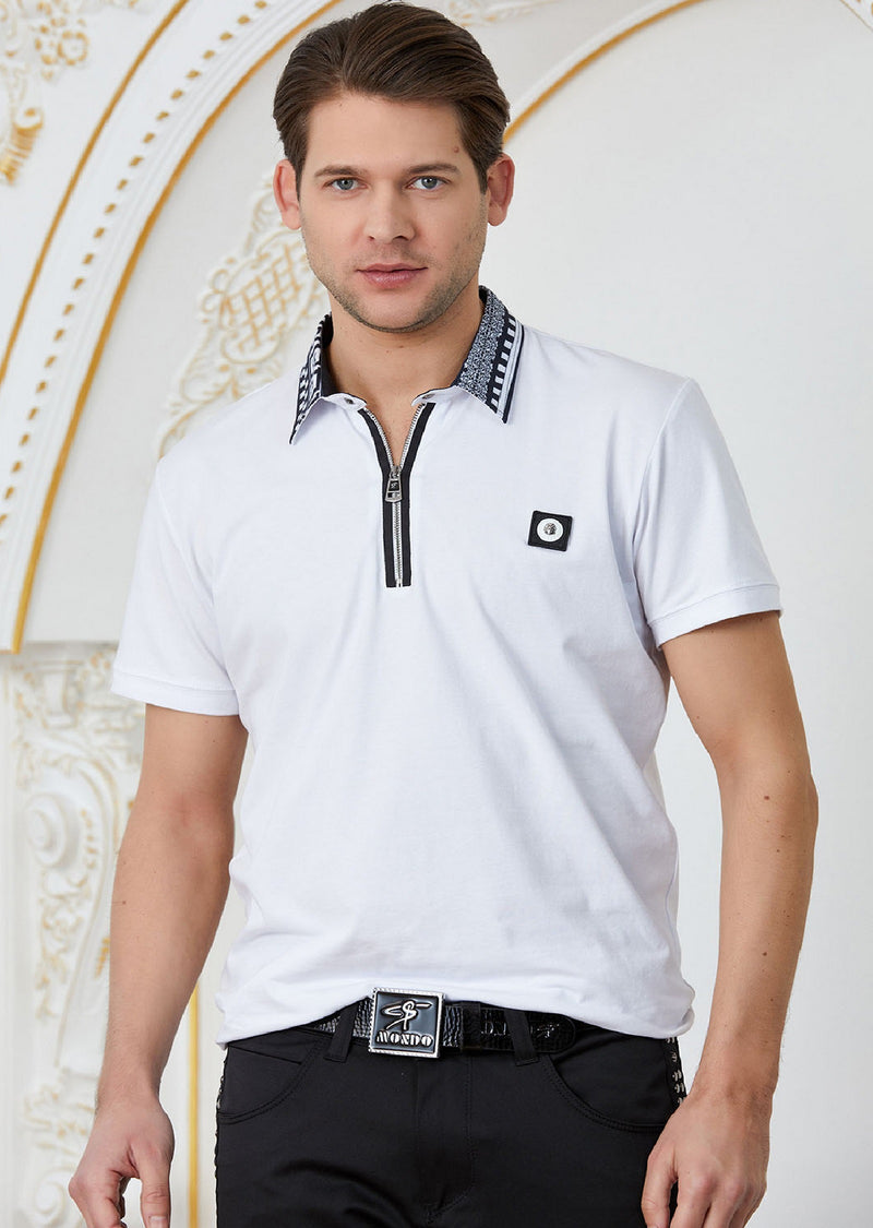 White Black Greca Motif Polo