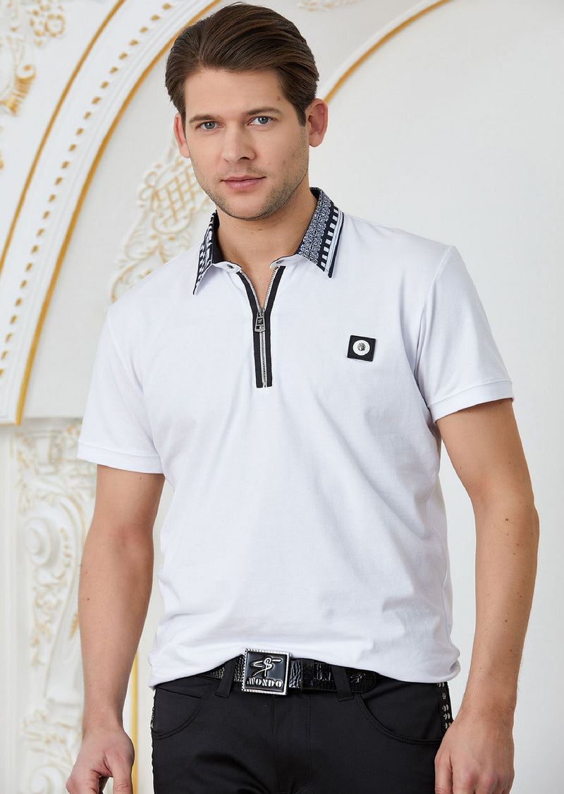 White Black Greca Motif Polo