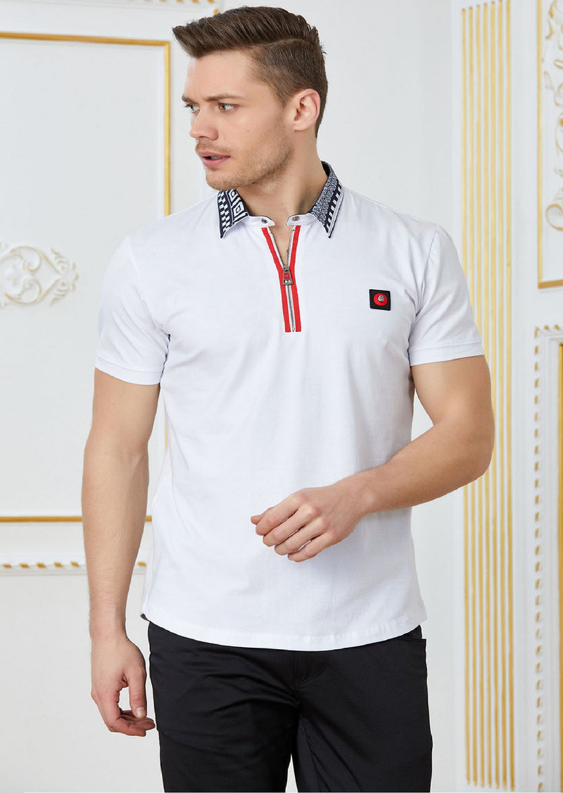 White Red Greca Motif Polo