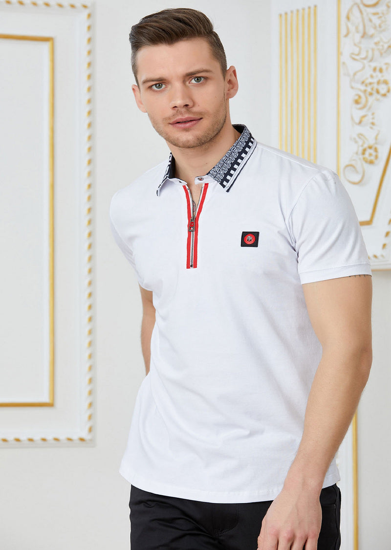 White Red Greca Motif Polo