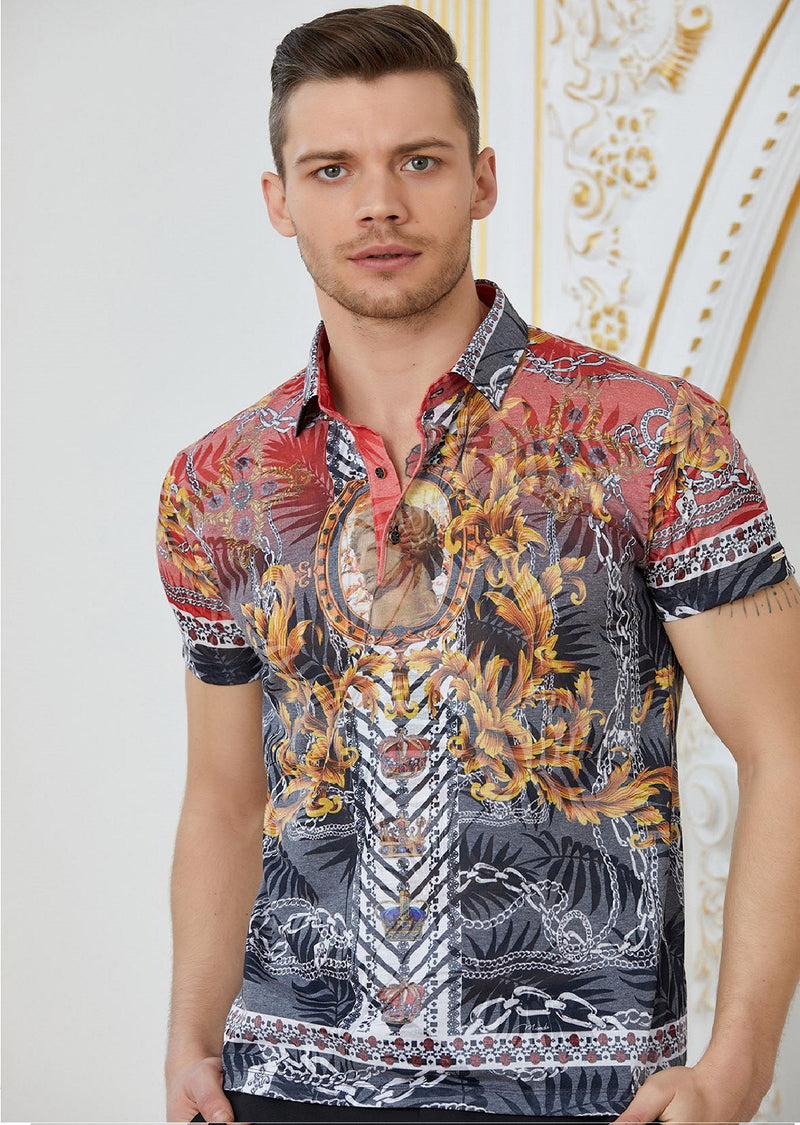 Red "Hercules" Burn-out Print Polo
