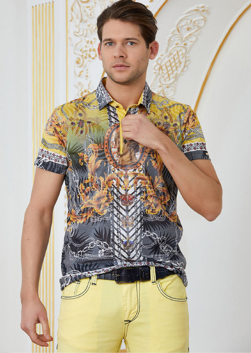 Gold "Hercules" Burn-out Print Polo