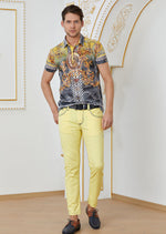 Gold "Hercules" Burn-out Print Polo