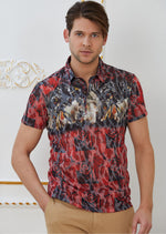 Black "Double Face" Burn-out Print Polo