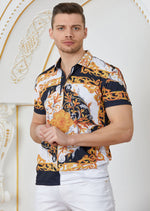 Black Gold "Baroque" Print Polo