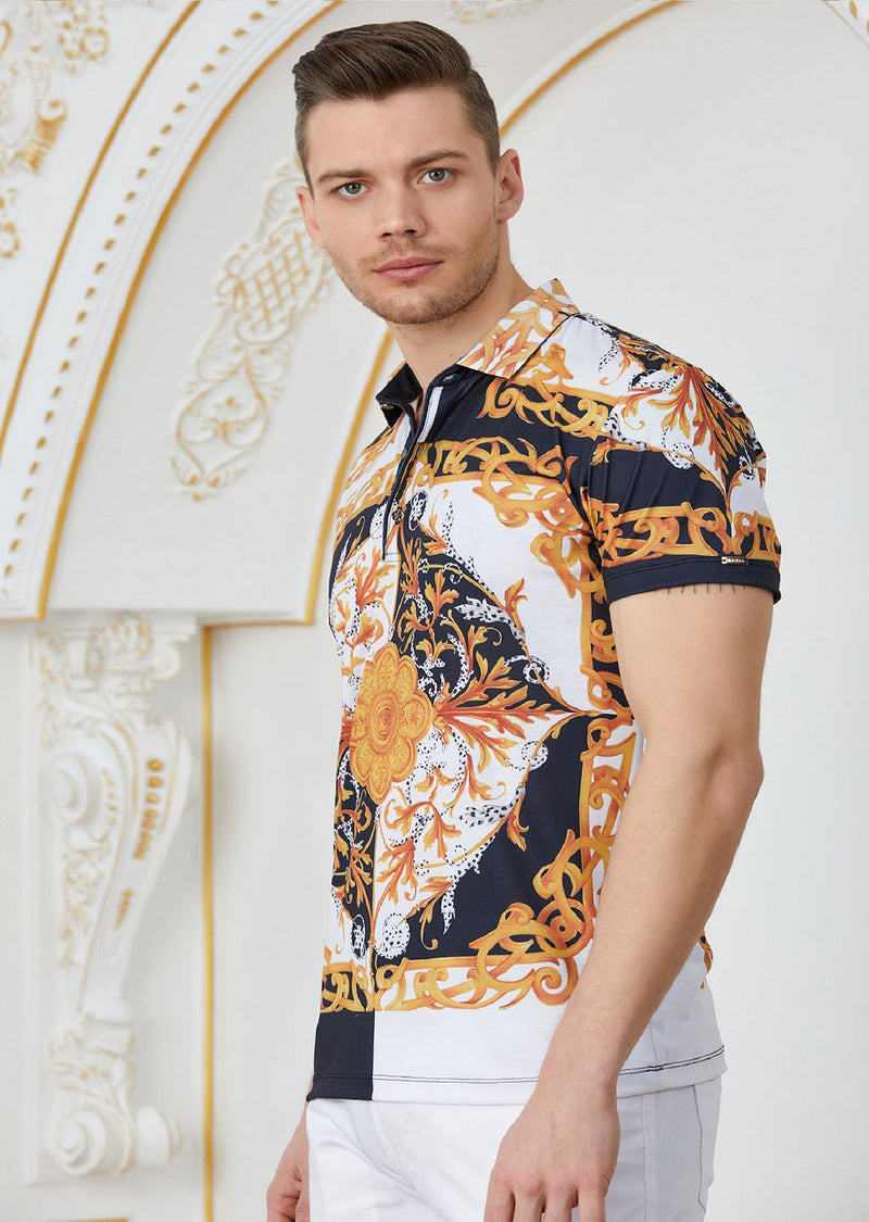 Black Gold "Baroque" Print Polo