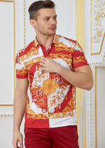 Red Gold "Baroque" Print Polo