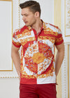 Red Gold "Baroque" Print Polo