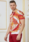 Red Gold "Baroque" Print Polo