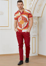 Red Gold "Baroque" Print Polo