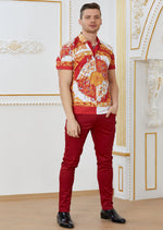 Red Gold "Baroque" Print Polo