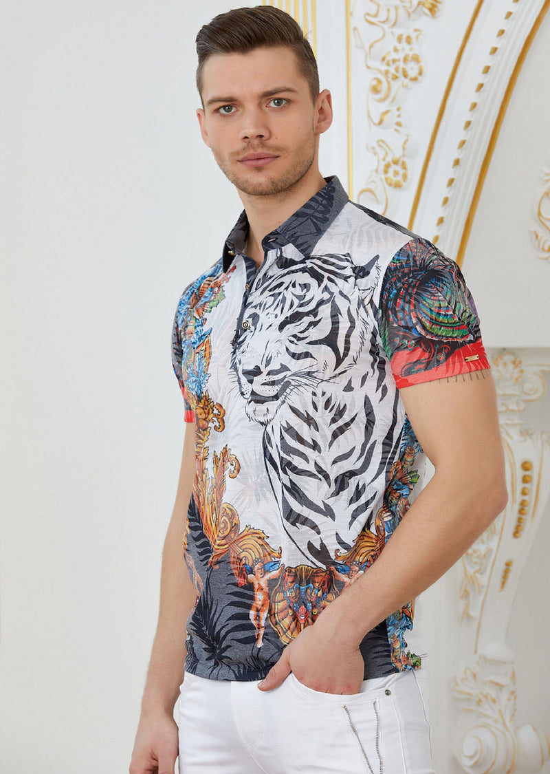 Black "Tiger Crown" Burn-out Polo