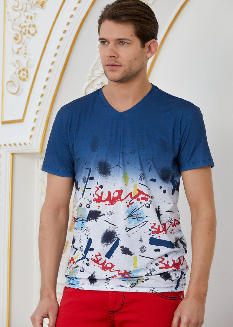 Navy Degraded Graffiti Print Tee