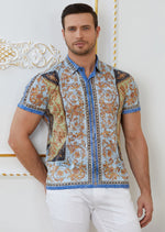 Blue Yellow "Baroque" Burn-out Polo