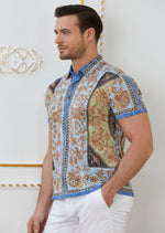 Blue Yellow "Baroque" Burn-out Polo
