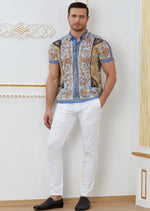 Blue Yellow "Baroque" Burn-out Polo