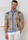 Blue Yellow "Baroque" Burn-out Polo