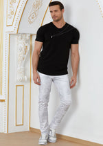 Black Mesh Zipper Detailed Tee