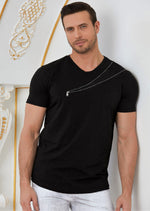 Black Mesh Zipper Detailed Tee