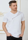 White Mesh Zipper Detailed Tee