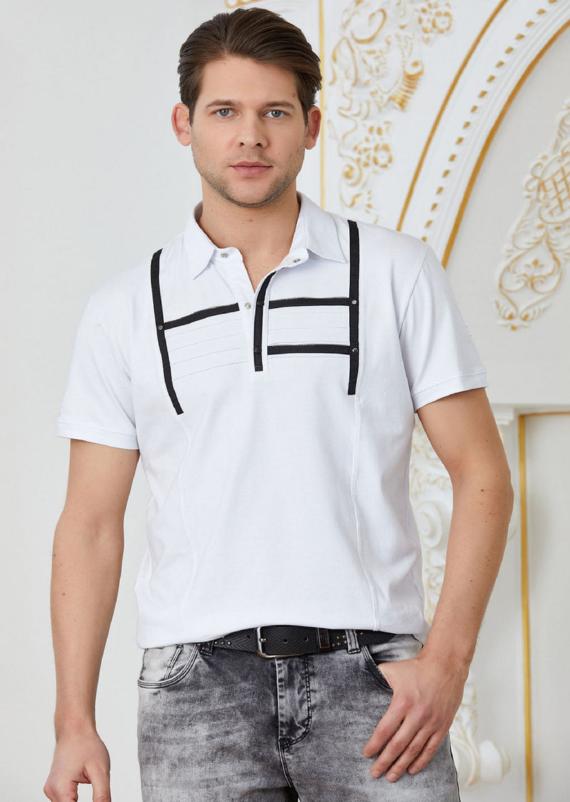 White Black Ribbon Zipper Polo