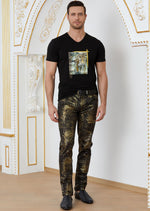 Black "Tiger Meander" Rhinestone Tee