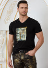 Black "Tiger Meander" Rhinestone Tee