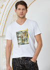 White "Tiger Meander" Rhinestone Tee