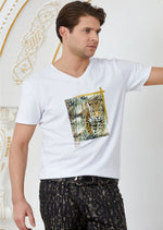 White "Tiger Meander" Rhinestone Tee