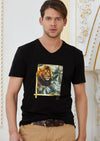 Black "Lion Meander" Rhinestone Tee