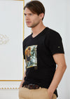 Black "Lion Meander" Rhinestone Tee