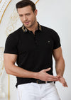 Black Embroidery Rhinestone Polo